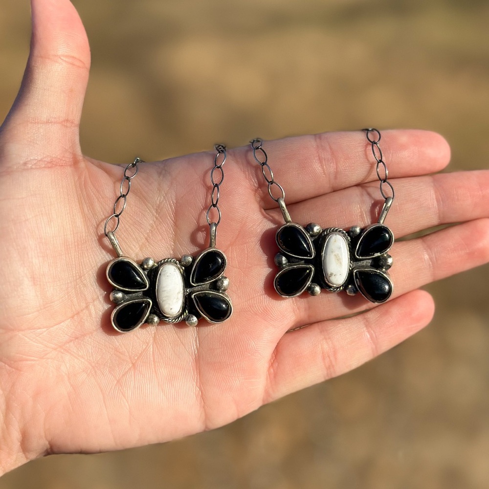 Native Made White Buffalo & Black Onyx Butterfly Necklace